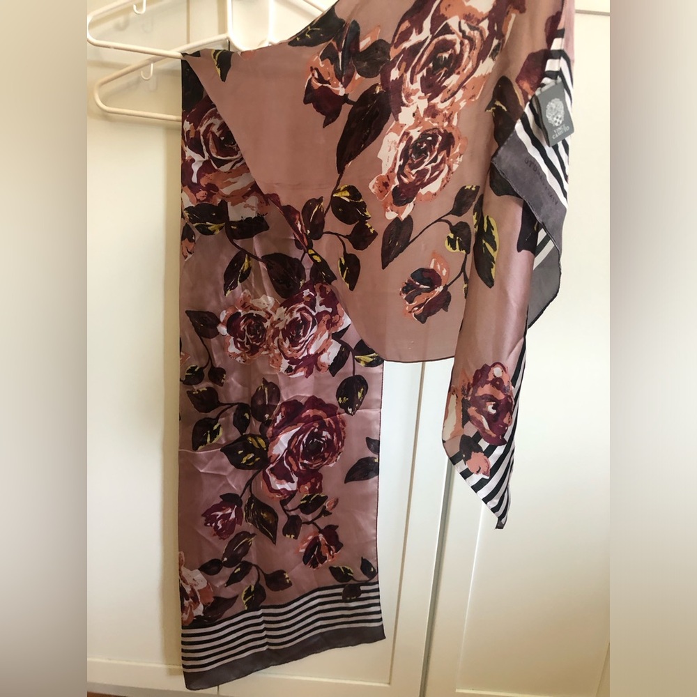 Vince Camuto Floral & Stripe Oblong Scarf 100% silk - Picture 11 of 11
